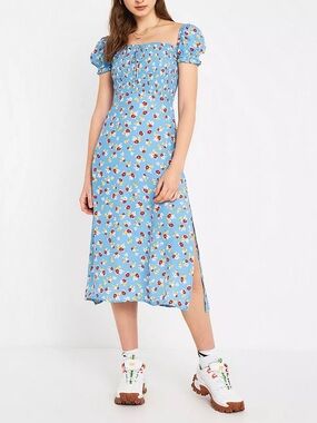 Faithfull the Brand Castilo Floral Midi Dress Blue Size 6